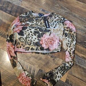 PrettyLittleThing Leopard and Pink Floral Crop Top